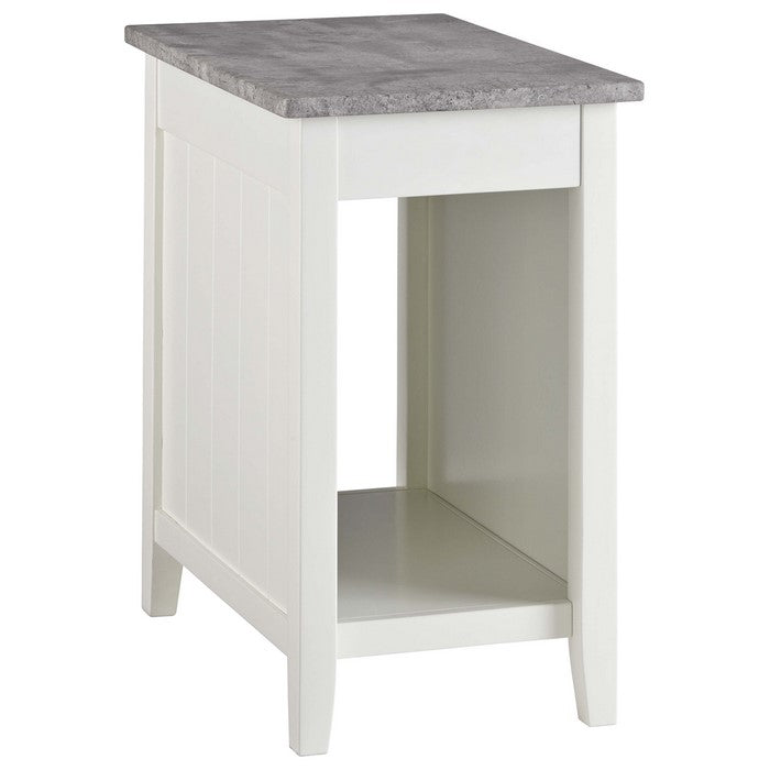 Chair Side End Table With Fixed Shelf and 2 USB Charging Ports, White