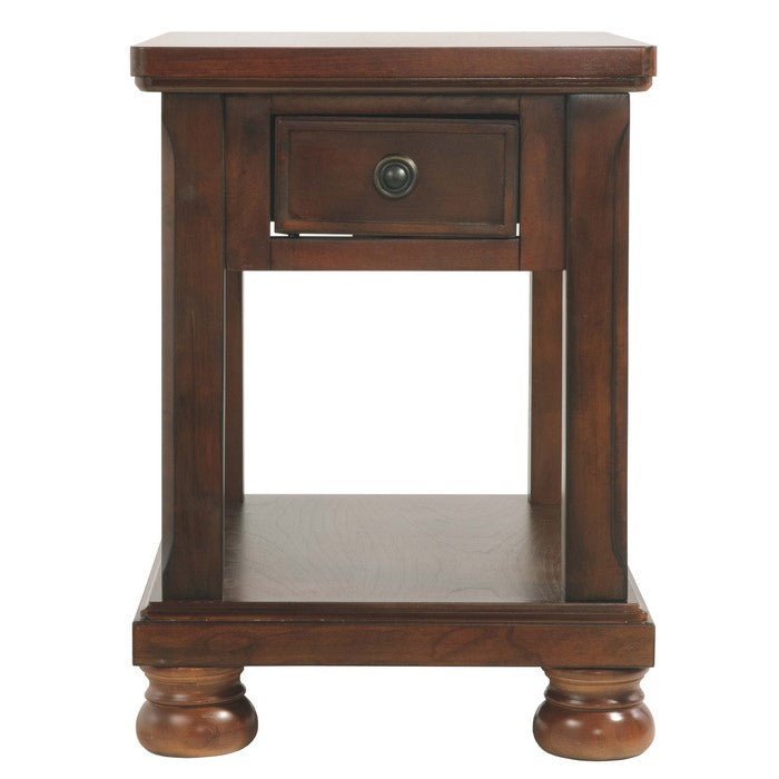 Chair Side End Table With 1 Drawer and Fixed Base Shelf, Brown