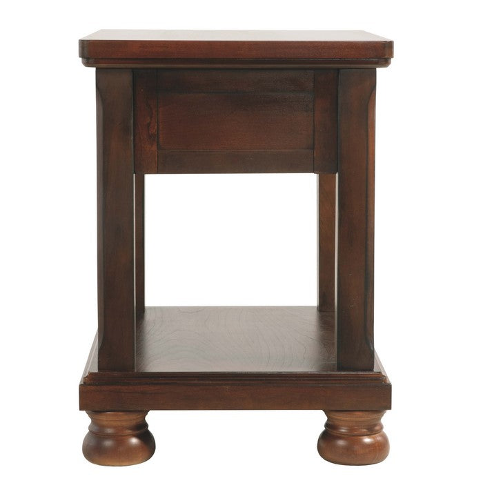 Chair Side End Table With 1 Drawer and Fixed Base Shelf, Brown