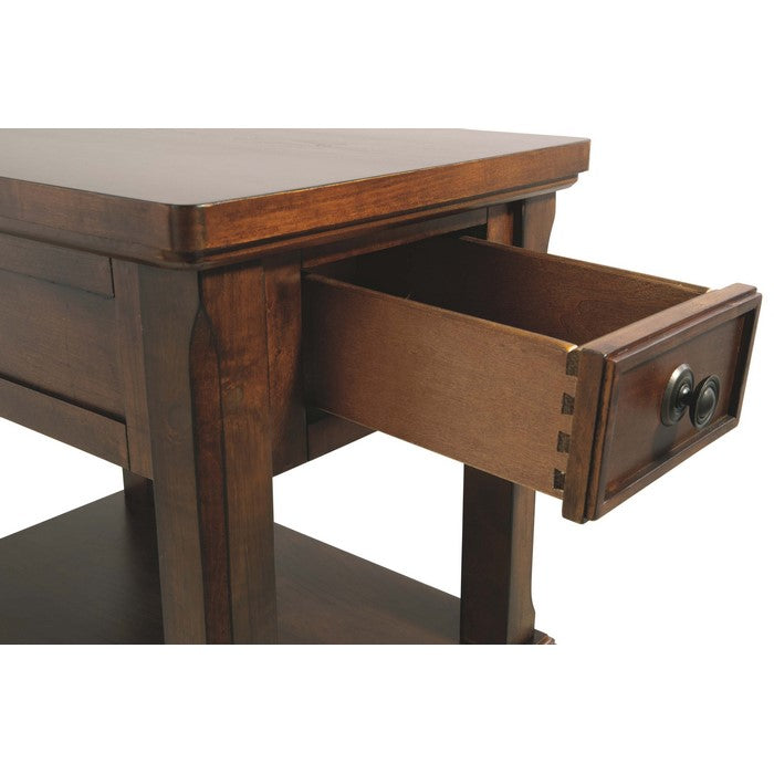 Chair Side End Table With 1 Drawer and Fixed Base Shelf, Brown