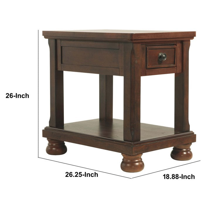 Chair Side End Table With 1 Drawer and Fixed Base Shelf, Brown