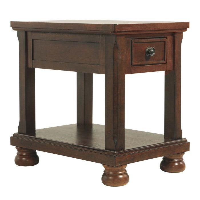 Chair Side End Table With 1 Drawer and Fixed Base Shelf, Brown