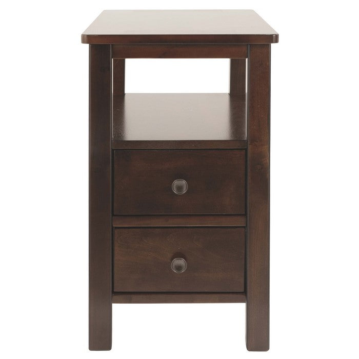 Chair Side End Table With 2 Drawers and 1 Fixed Shelf, Brown
