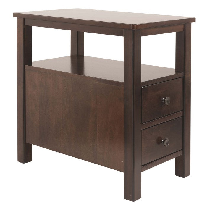 Chair Side End Table With 2 Drawers and 1 Fixed Shelf, Brown