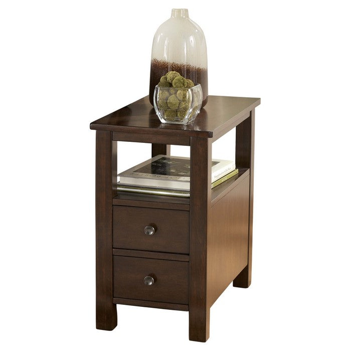 Chair Side End Table With 2 Drawers and 1 Fixed Shelf, Brown