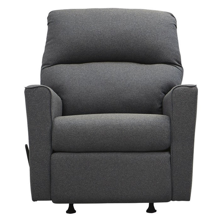 Contemporary Wooden Rocker Recliner with Horizontal Tufted Back, Blue