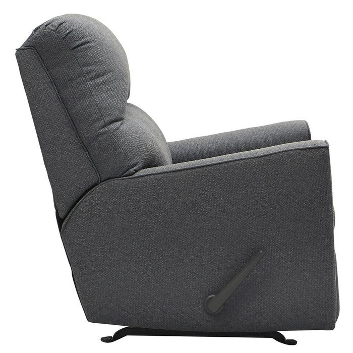 Contemporary Wooden Rocker Recliner with Horizontal Tufted Back, Blue