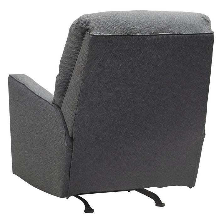 Contemporary Wooden Rocker Recliner with Horizontal Tufted Back, Blue