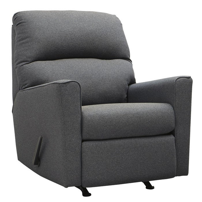 Contemporary Wooden Rocker Recliner with Horizontal Tufted Back, Blue