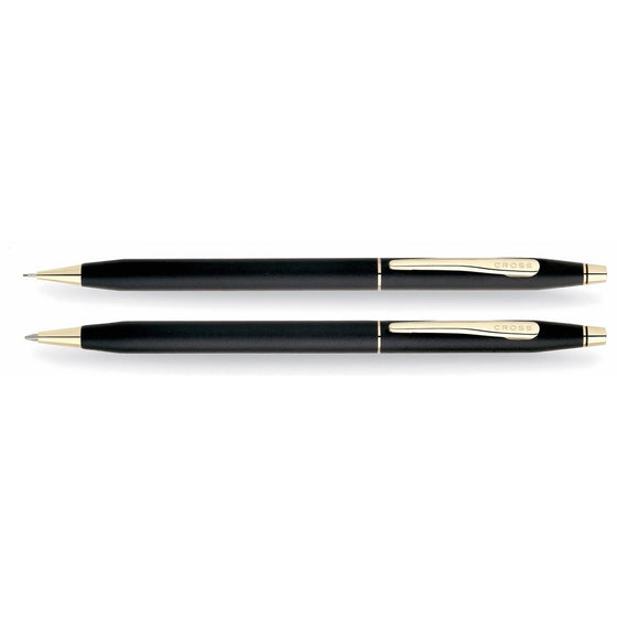 Cross Classic Century Classic Black Ballpoint Pen & 0.7mm Pencil with 23KT Gold Plated Appointments (250105)