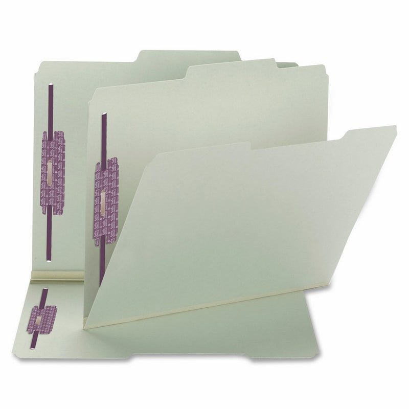 Smead Pressboard Fastener File Folder with SafeSHIELD Fasteners, 2 Fasteners, 2/5-Cut Tab Right of Center Position, 2" Expansion,Guide Height, Letter Size, Gray/Green, 25 per Box(14982)
