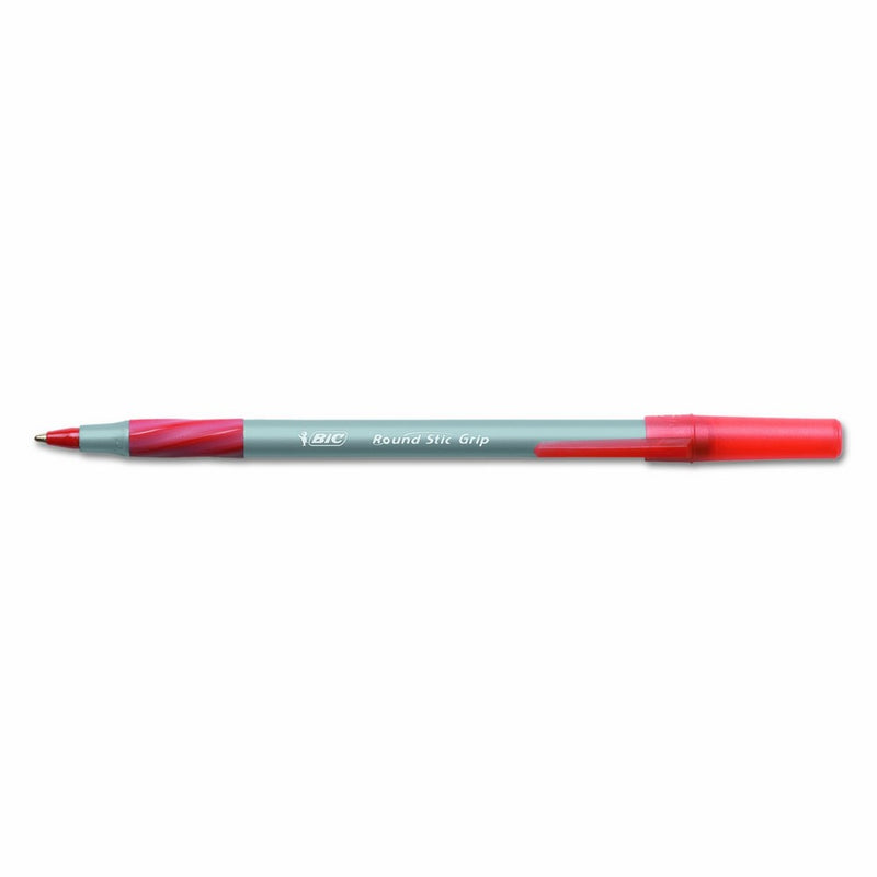 BIC Round Stic Grip Xtra Comfort Ballpoint Pen, Fine Point (0.8mm), Red, 12-Count