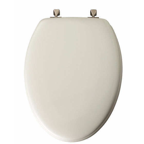 Mayfair Molded Wood Toilet Seat with STA-TITE Seat Fastening System and Brushed Nickel Hinges, Elongated, White, 144BNA 000