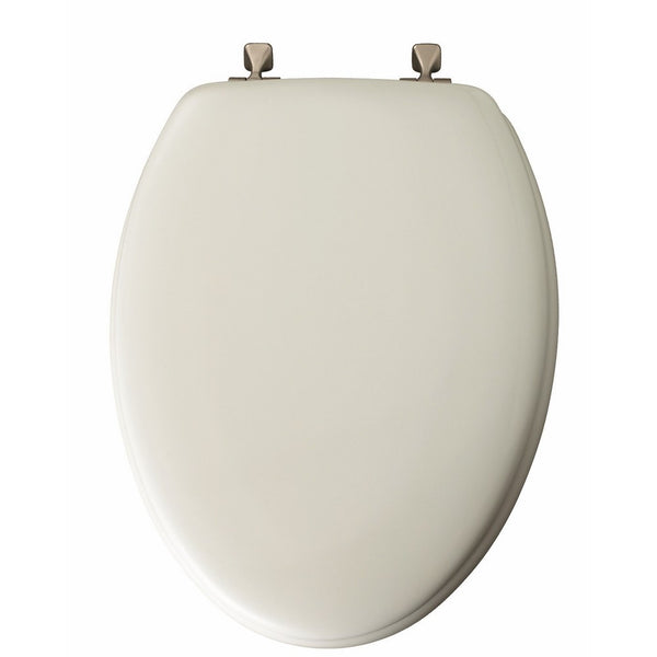 Mayfair Molded Wood Toilet Seat with STA-TITE Seat Fastening System and Brushed Nickel Hinges, Elongated, White, 144BNA 000