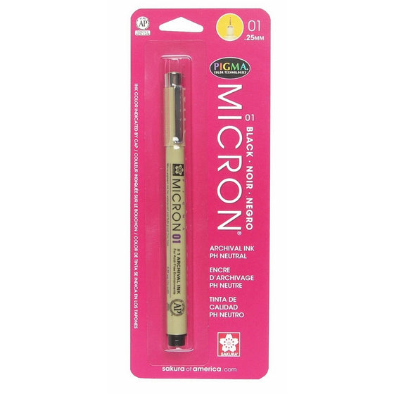 Sakura 30181 Pigma Micron Blister Card 01 Ink Pen, 0.25-mm, Black