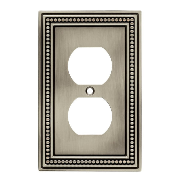 Brainerd 64776 Beaded Single Duplex Outlet Wall Plate, Brushed Satin Pewter