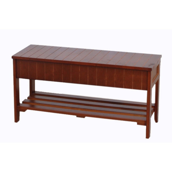 Roundhill Furniture Quality Solid Wood Shoe Bench with Storage, Cherry