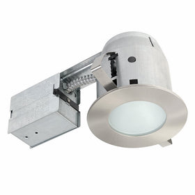 Globe Electric 4" Damp Rated Shower Recessed Lighting Kit Dimmable Downlight, Brushed Nickel Finish, Round Tempered Frosted Glass, Easy Install Push-N-Click Clips, 90664