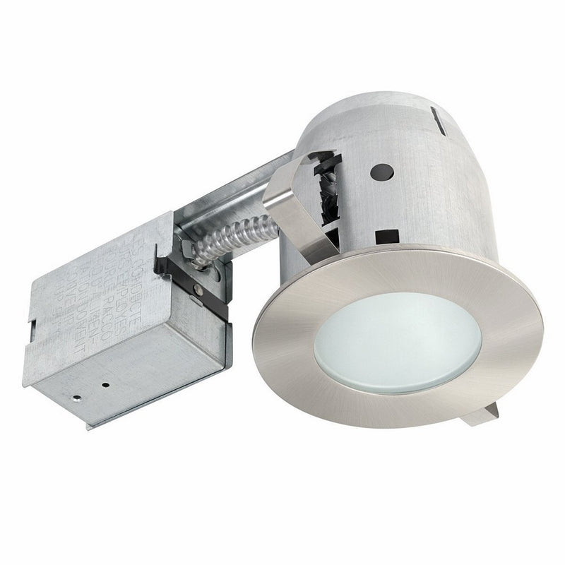Globe Electric 4" Damp Rated Shower Recessed Lighting Kit Dimmable Downlight, Brushed Nickel Finish, Round Tempered Frosted Glass, Easy Install Push-N-Click Clips, 90664