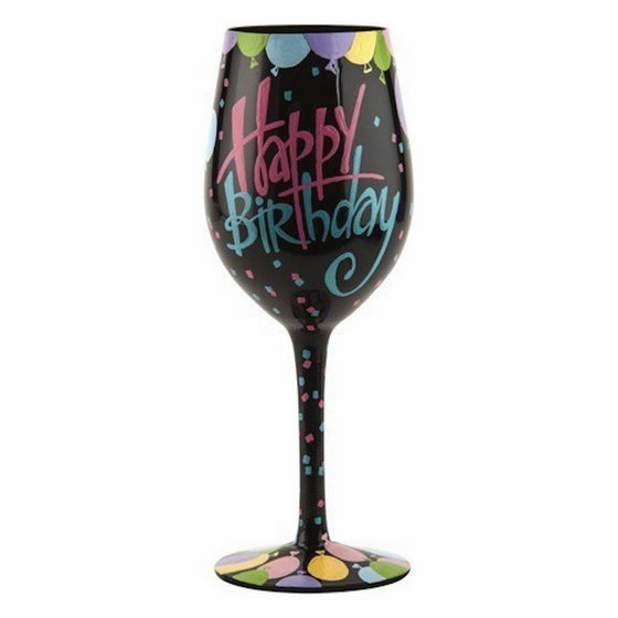 Lolita Happy Birthday Balloons Hand Painted Wine Glass