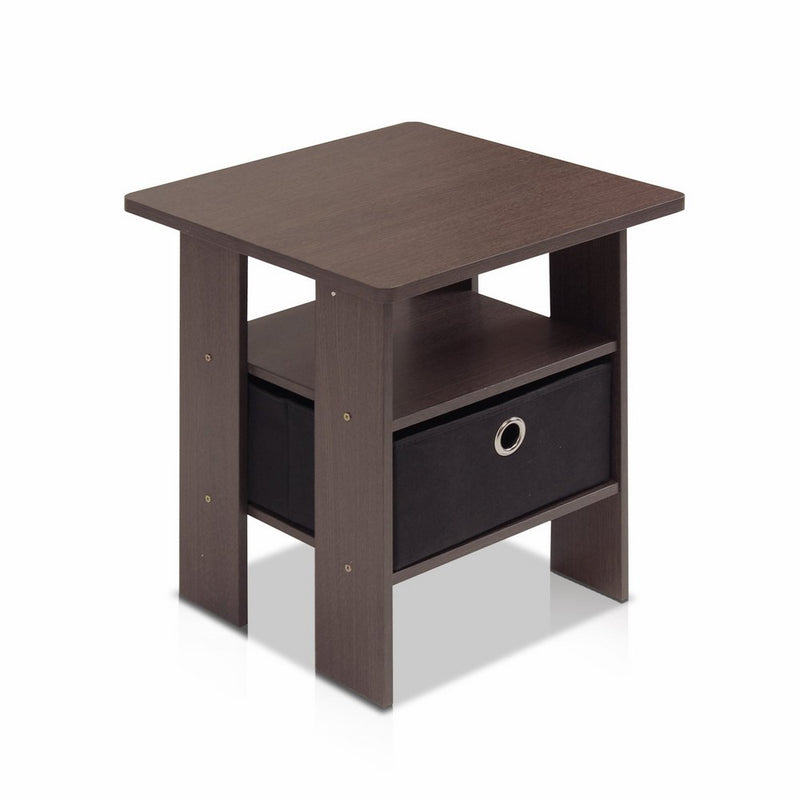 Furinno 11157DBR/BK End Table Bedroom Night Stand w/Bin Drawer, Dark Brown/Black