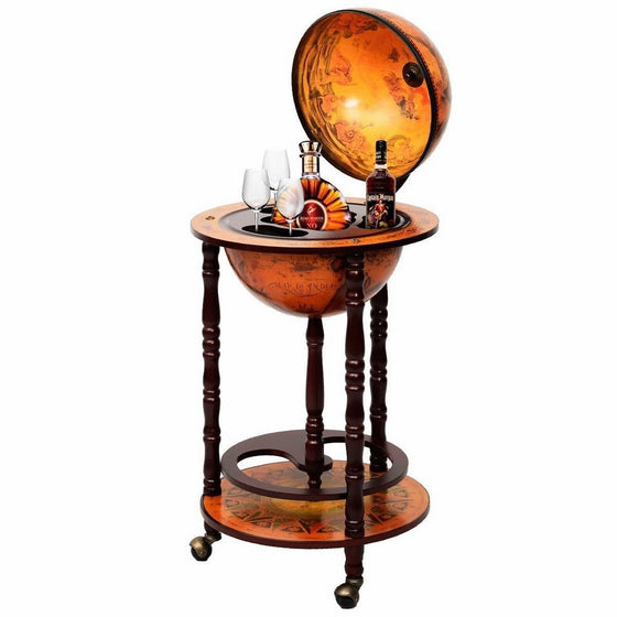 Super buy 17" Wood Globe Wine Bar Stand 16th Century Italian Rack Liquor Bottle Shelf