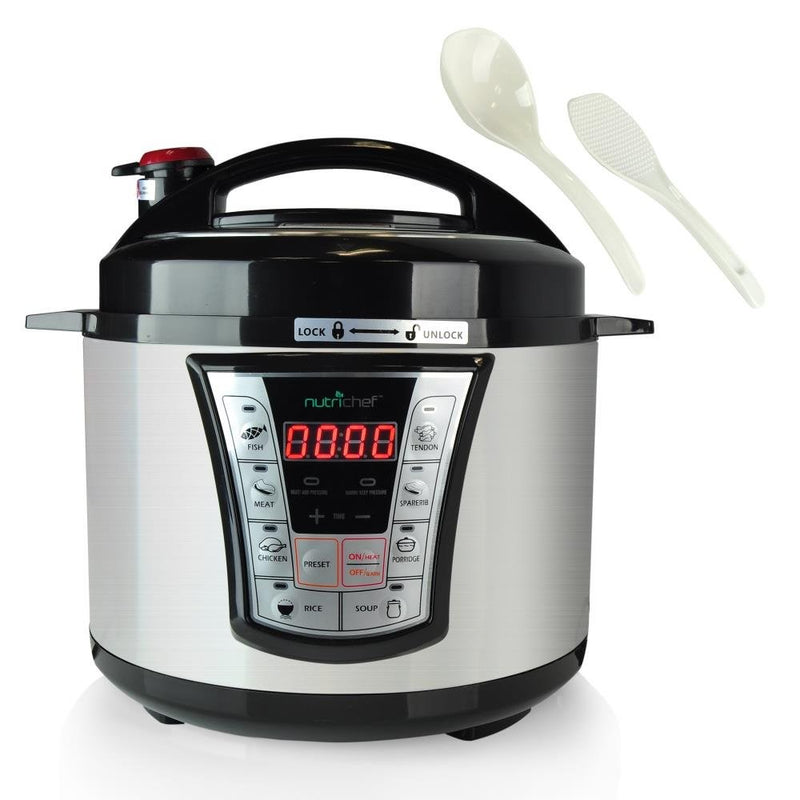 NutriChef High Power Stainless Steel Electric Pressure Cooker - 5 Quart Programmable Digital Instant Pot -Multi Recipes Cooker with 8 Modes, Lock Top Lid, Beep Alarm, Adjustable Temp/Timer - PKPRC66
