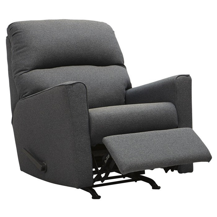 Contemporary Wooden Rocker Recliner with Horizontal Tufted Back, Blue