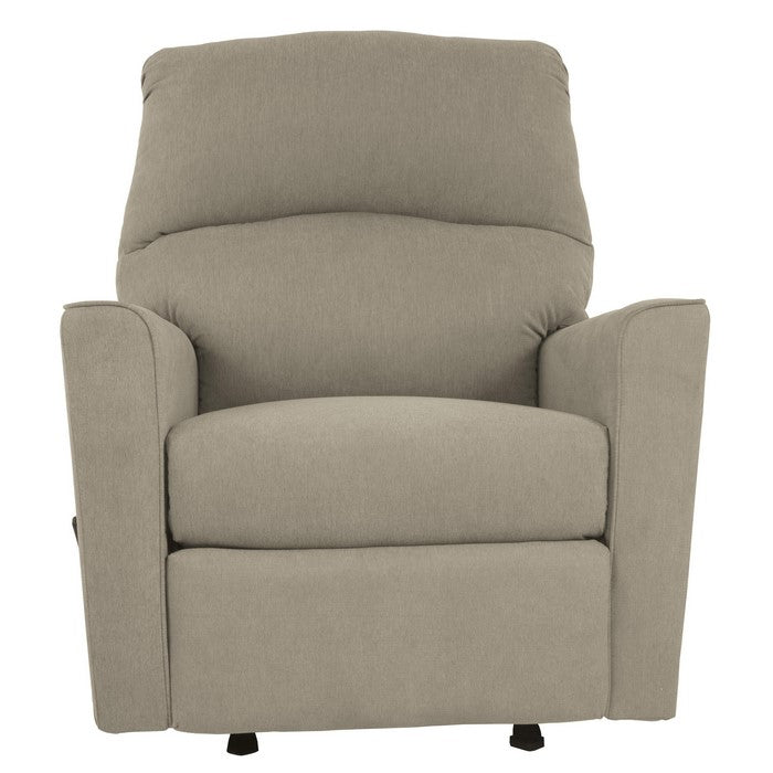 Contemporary Wooden Rocker Recliner with Horizontal Tufted Back, Light Gray