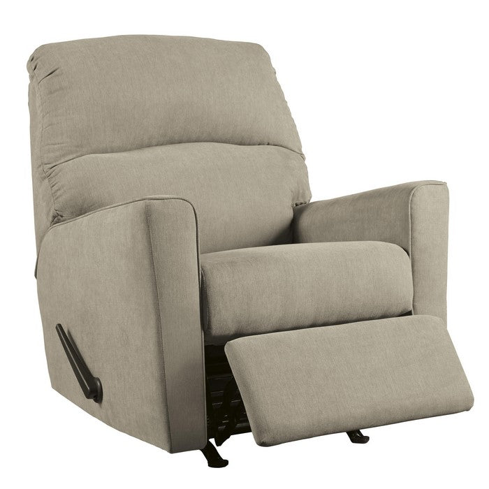 Contemporary Wooden Rocker Recliner with Horizontal Tufted Back, Light Gray