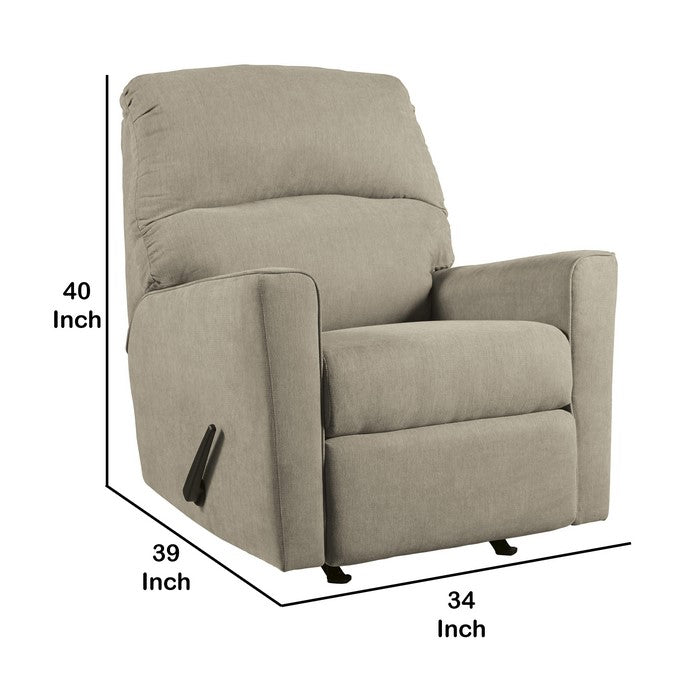 Contemporary Wooden Rocker Recliner with Horizontal Tufted Back, Light Gray