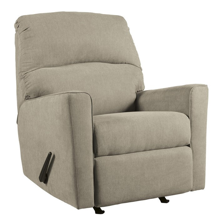 Contemporary Wooden Rocker Recliner with Horizontal Tufted Back, Light Gray