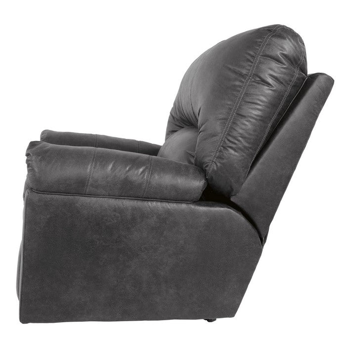 Metal and Wood Rocker Recliner with Rolled Pillow Armrests, Gray