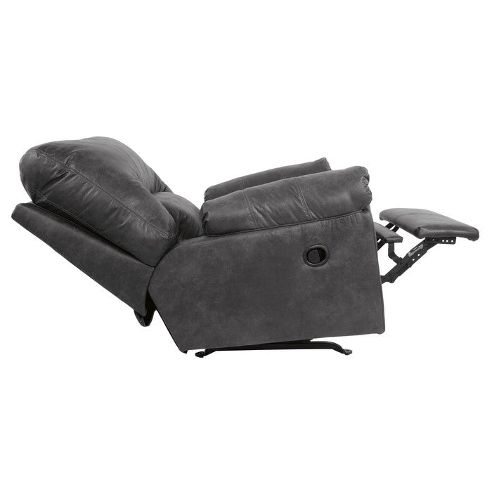 Metal and Wood Rocker Recliner with Rolled Pillow Armrests, Gray