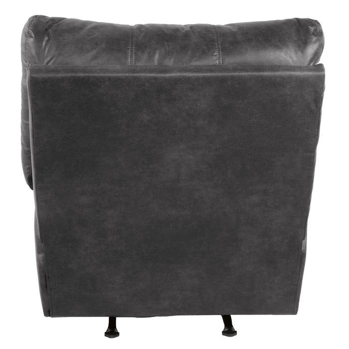 Metal and Wood Rocker Recliner with Rolled Pillow Armrests, Gray