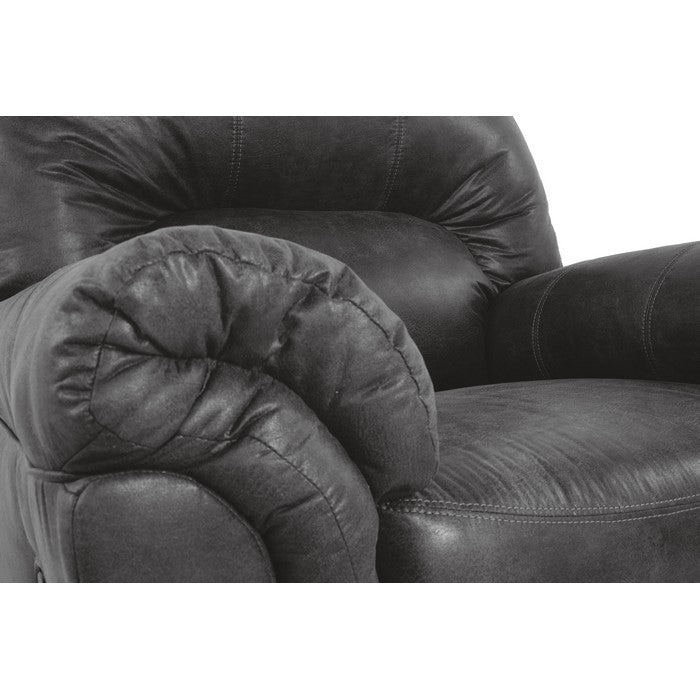Metal and Wood Rocker Recliner with Rolled Pillow Armrests, Gray