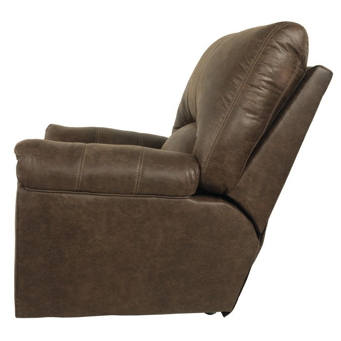 Metal and Wood Rocker Recliner with Rolled Pillow Armrests, Brown