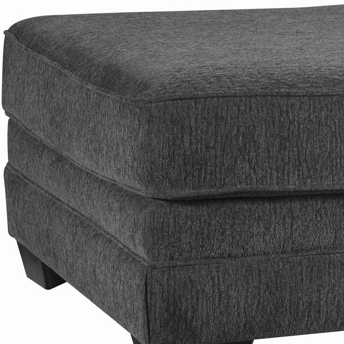 Wooden Oversized Accent Ottoman with Welt Trim Details, Gray and Black