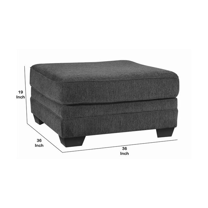Wooden Oversized Accent Ottoman with Welt Trim Details, Gray and Black