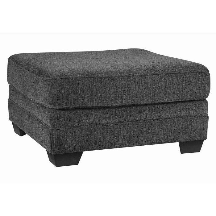 Wooden Oversized Accent Ottoman with Welt Trim Details, Gray and Black