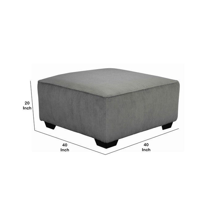 Wooden Oversized Accent Ottoman with Ribbed Pattern, Gray and Black