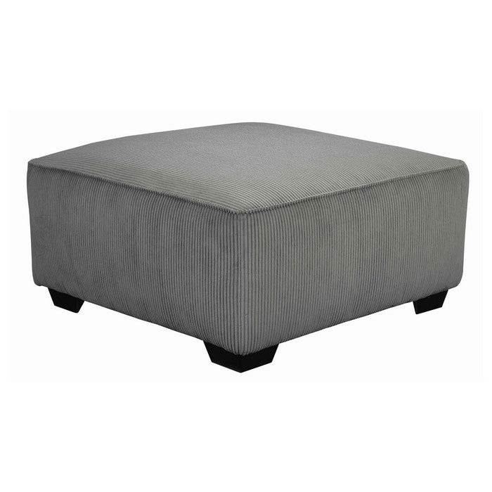 Wooden Oversized Accent Ottoman with Ribbed Pattern, Gray and Black