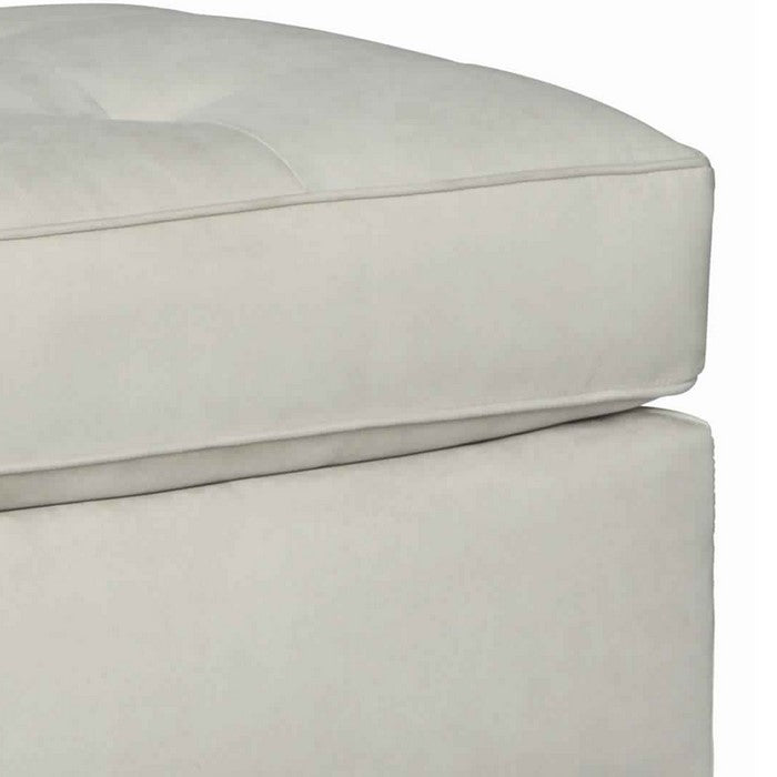 Wooden Ottoman with Tufted Padded Seat and Block Legs, White and Black