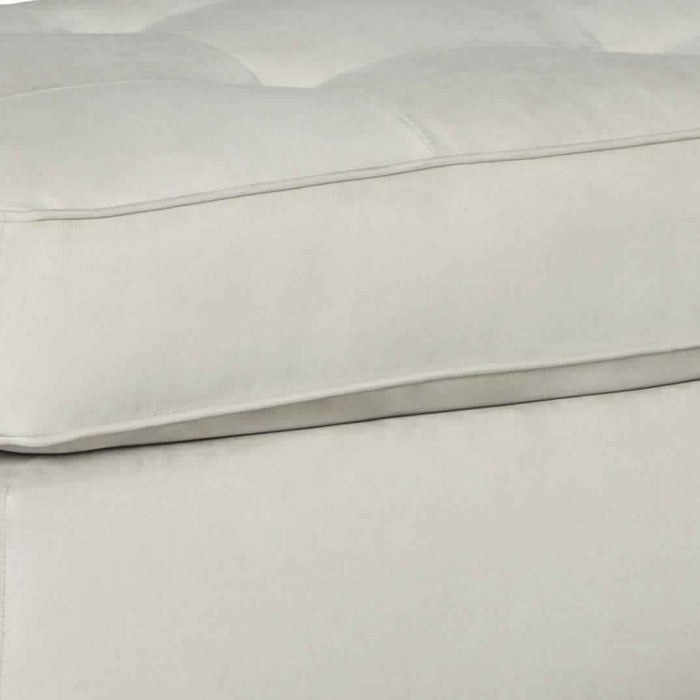 Wooden Ottoman with Tufted Padded Seat and Block Legs, White and Black