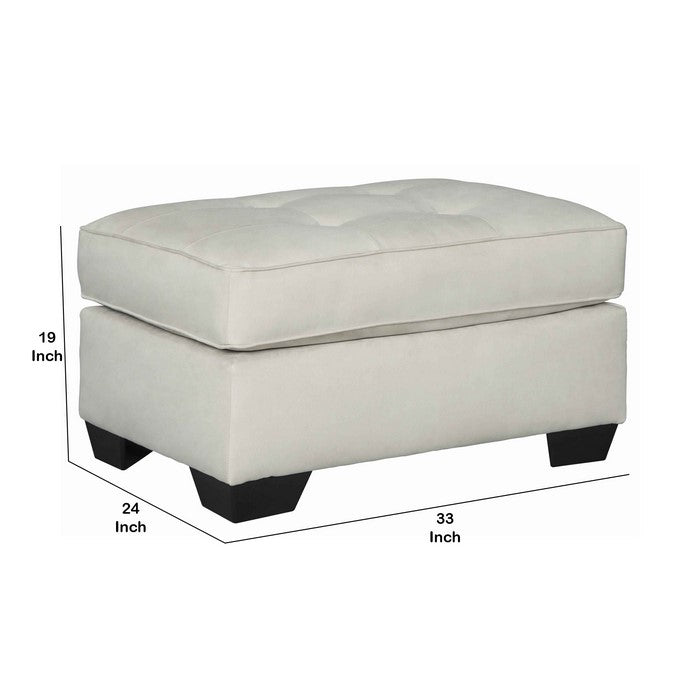 Wooden Ottoman with Tufted Padded Seat and Block Legs, White and Black