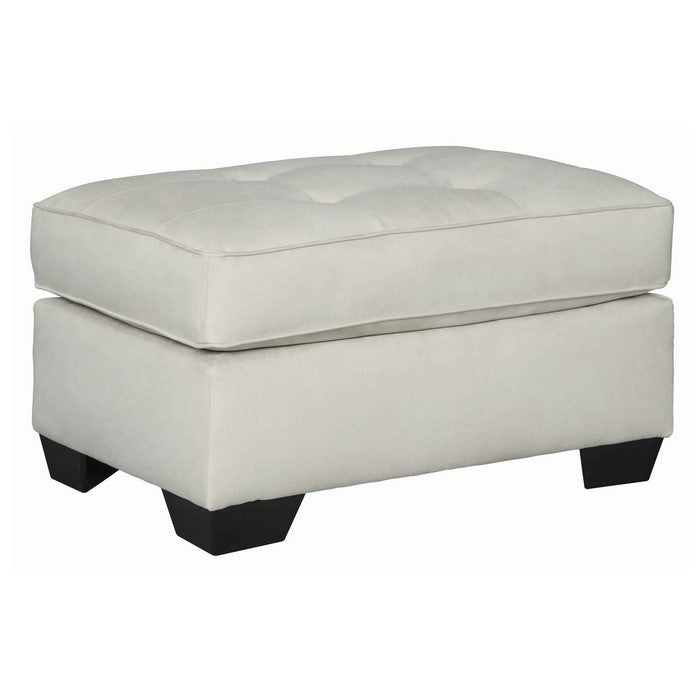 Wooden Ottoman with Tufted Padded Seat and Block Legs, White and Black