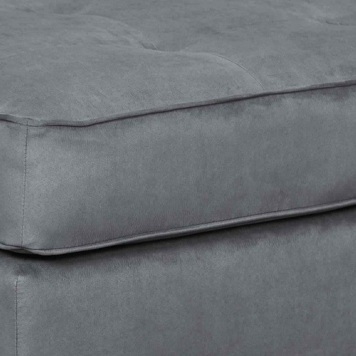Wooden Ottoman with Tufted Padded Seat and Block Legs, Gray and Black