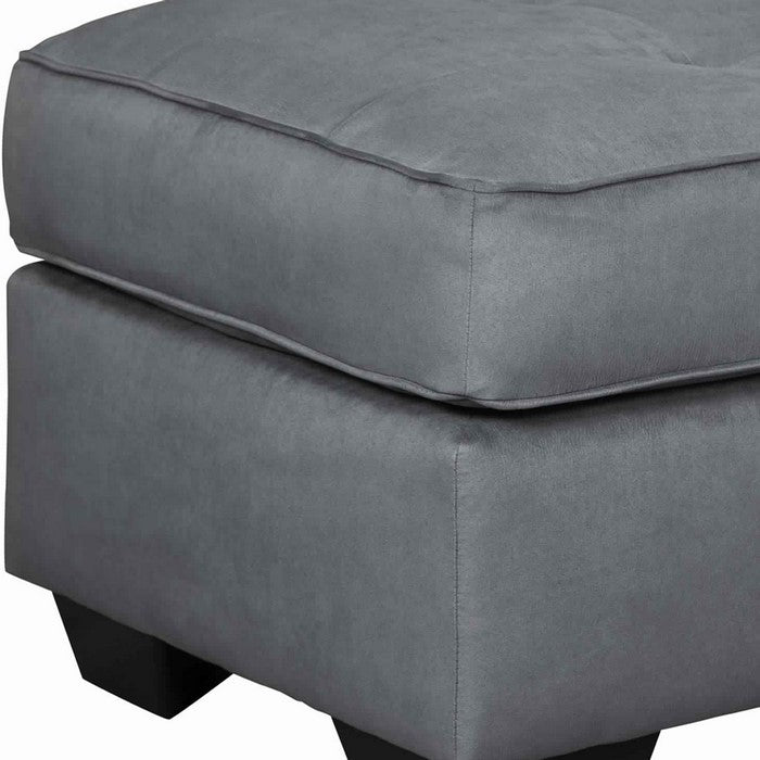 Wooden Ottoman with Tufted Padded Seat and Block Legs, Gray and Black