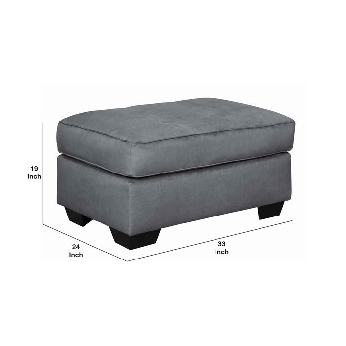 Wooden Ottoman with Tufted Padded Seat and Block Legs, Gray and Black