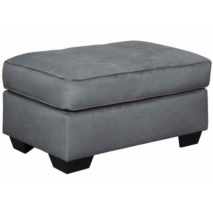 Wooden Ottoman with Tufted Padded Seat and Block Legs, Gray and Black